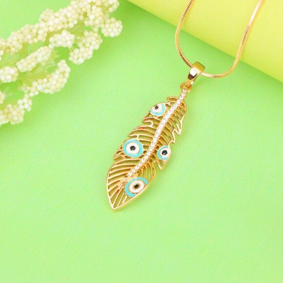 "Elegant Peacock Feather Evil Eye Pendant, XPPT1318 - Picture 11 of 12